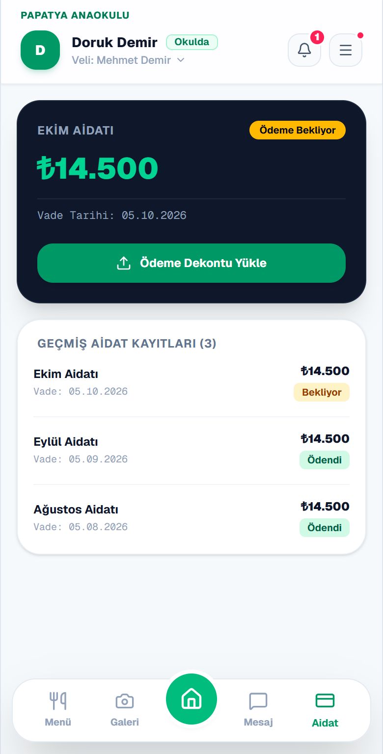 Aidat durumu ve dekont yükleme
