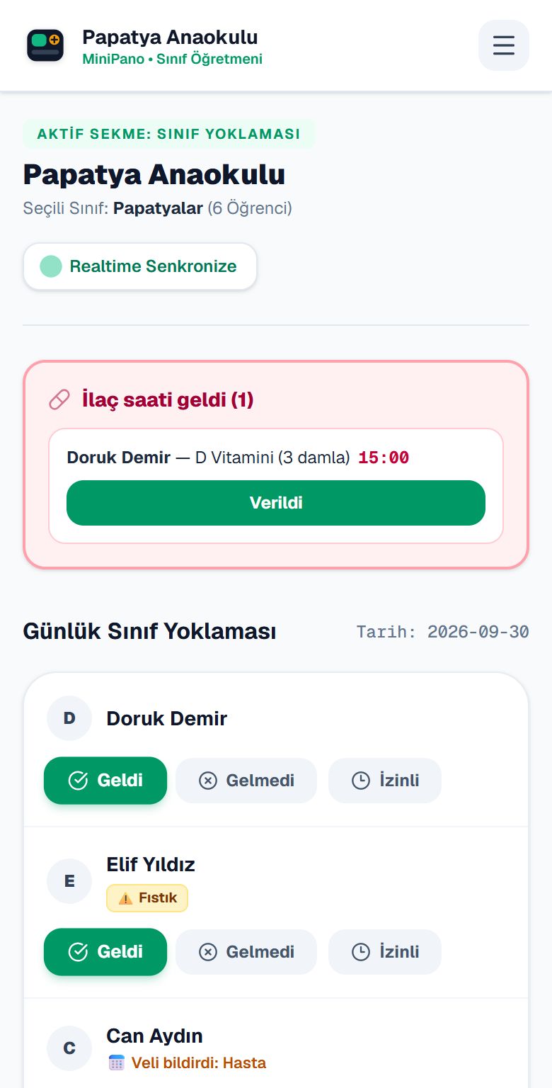 Öğretmen panelinde ilaç saati uyarısı ve sınıf yoklaması